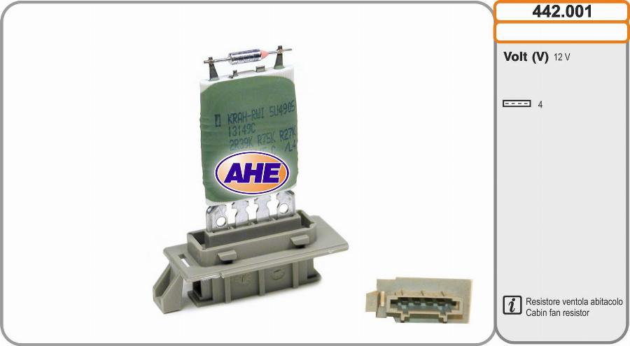 AHE 442.001 - Papildus rezistors, Elektromotors-Radiatora ventilators xparts.lv