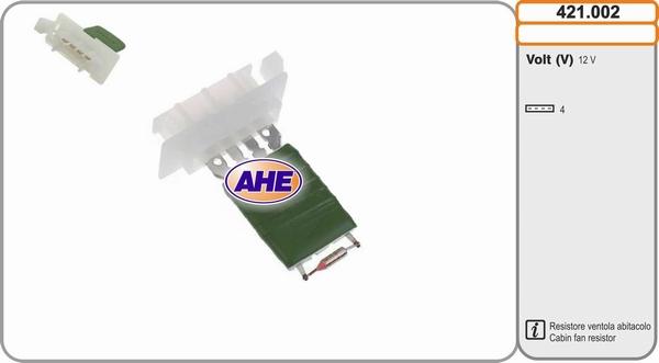 AHE 421.002 - Papildus rezistors, Elektromotors-Radiatora ventilators xparts.lv