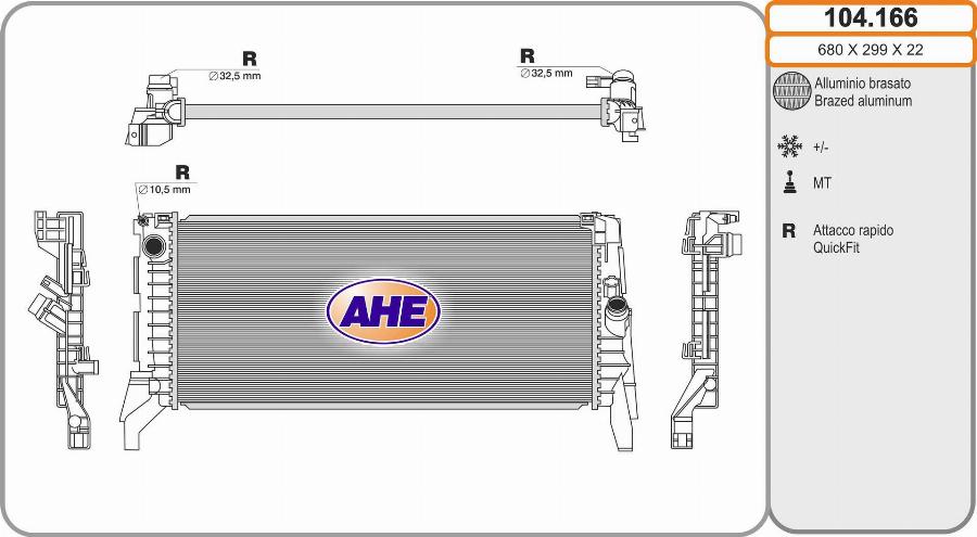 AHE 104.166 - Radiator, engine cooling xparts.lv