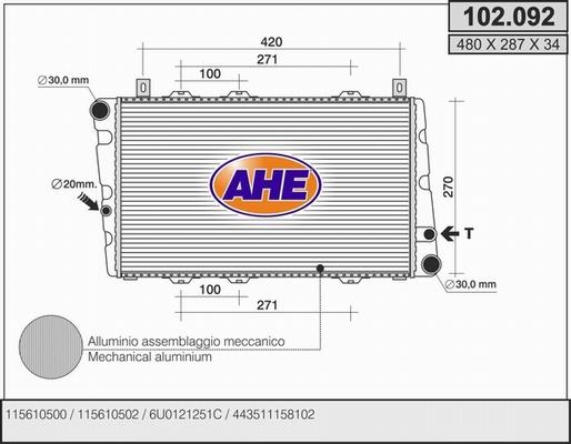AHE 102.092 - Radiators, Motora dzesēšanas sistēma xparts.lv