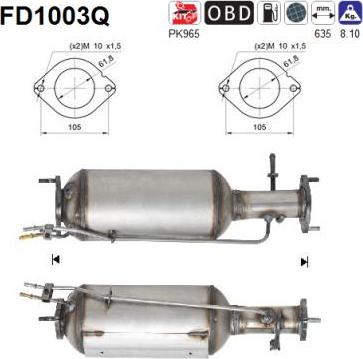 AS FD1003Q - Nosēdumu / Daļiņu filtrs, Izplūdes gāzu sistēma xparts.lv