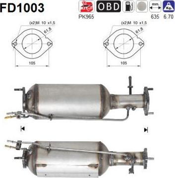 AS FD1003 - Сажевый / частичный фильтр, система выхлопа ОГ xparts.lv