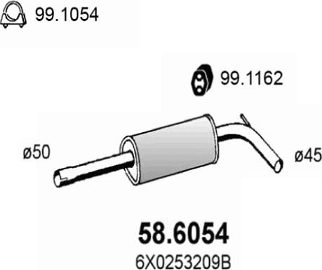 ASSO 58.6054 - Средний глушитель выхлопных газов xparts.lv