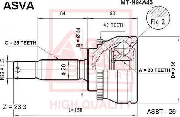 ASVA MT-N94A43 - Šarnīru komplekts, Piedziņas vārpsta xparts.lv