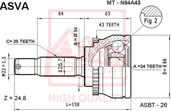 ASVA MT-N84A43 - Šarnīru komplekts, Piedziņas vārpsta xparts.lv