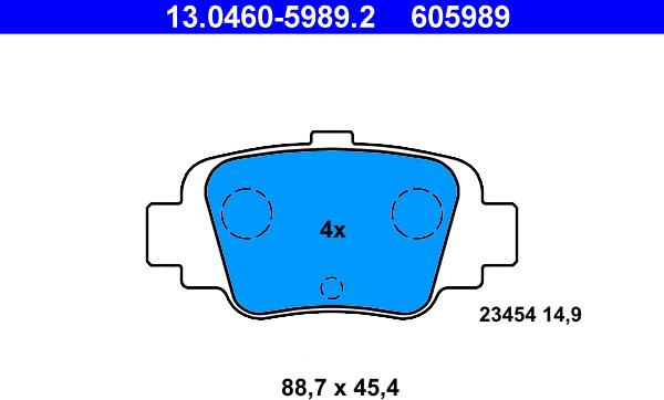 ATE 13.0460-5989.2 - Brake Pad Set, disc brake xparts.lv