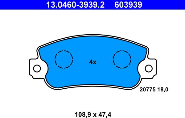 ATE 13.0460-3939.2 - Brake Pad Set, disc brake xparts.lv