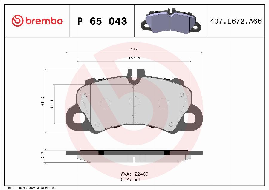 Brembo P 65 043 - Brake Pad Set, disc brake xparts.lv