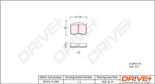 Dr!ve+ DP1010.10.0981 - Тормозные колодки, дисковые, комплект xparts.lv