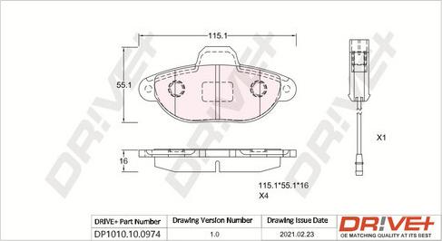 Dr!ve+ DP1010.10.0974 - Brake Pad Set, disc brake xparts.lv