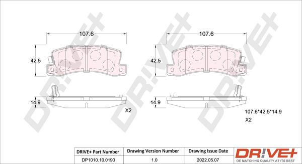Dr!ve+ DP1010.10.0190 - Тормозные колодки, дисковые, комплект xparts.lv