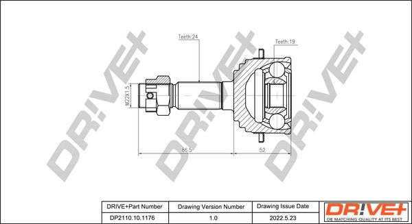 Dr!ve+ DP2110.10.1176 - Шарнирный комплект, ШРУС, приводной вал xparts.lv