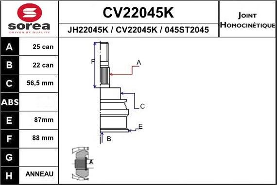 EAI CV22045K - Šarnīru komplekts, Piedziņas vārpsta xparts.lv