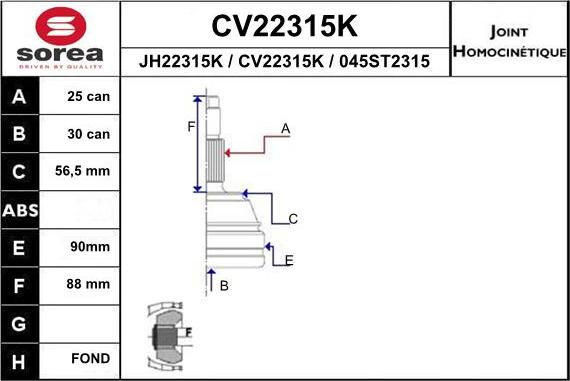 EAI CV22315K - Šarnīru komplekts, Piedziņas vārpsta xparts.lv