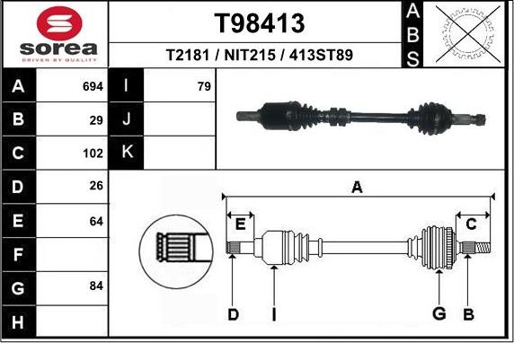 EAI T98413 - Piedziņas vārpsta xparts.lv
