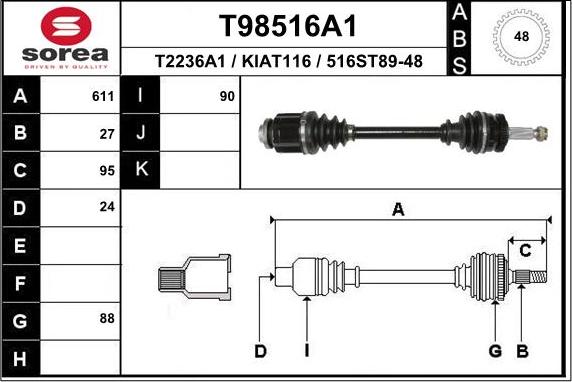 EAI T98516A1 - Piedziņas vārpsta xparts.lv