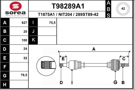 EAI T98289A1 - Piedziņas vārpsta xparts.lv