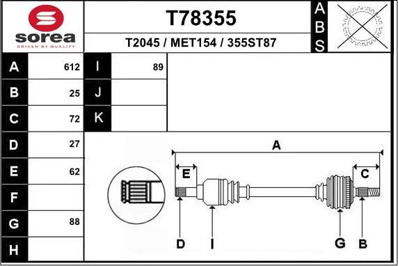 EAI T78355 - Piedziņas vārpsta xparts.lv
