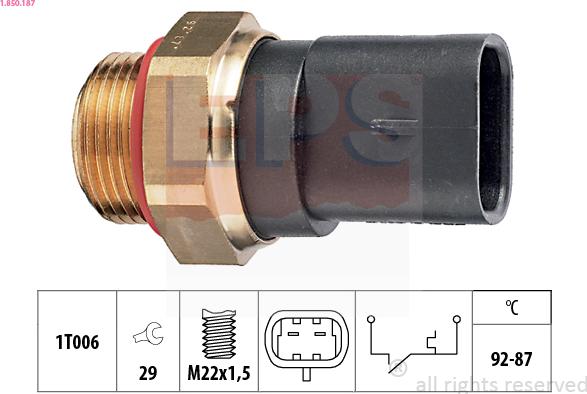 EPS 1.850.187 - Термовыключатель, вентилятор радиатора / кондиционера xparts.lv