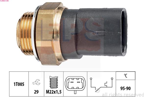 EPS 1.850.136 - Термовыключатель, вентилятор радиатора / кондиционера xparts.lv