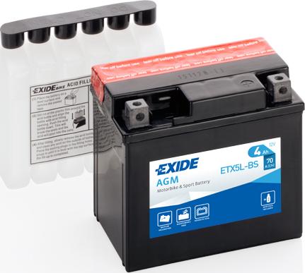 Exide ETX5L-BS - Стартерная аккумуляторная батарея, АКБ xparts.lv