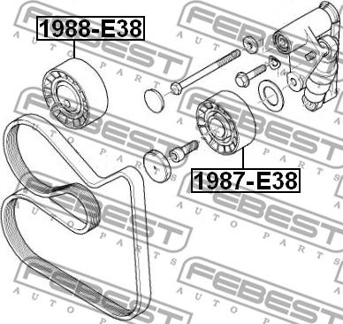Febest 1988-E38 - Deflection / Guide Pulley, v-ribbed belt xparts.lv
