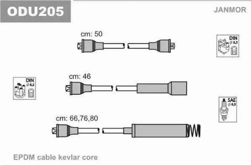 Janmor ODU205 - Комплект проводов зажигания xparts.lv