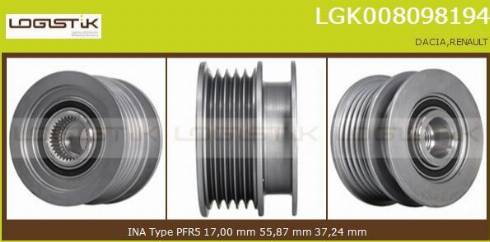 LGK LGK008098194 - Pulley, alternator, freewheel clutch xparts.lv