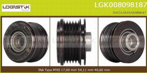 LGK LGK008098187 - Pulley, alternator, freewheel clutch xparts.lv