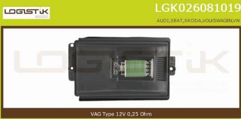 LGK LGK026081019 - Rezistors, Salona ventilators xparts.lv