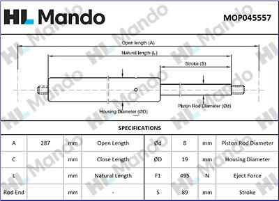 Mando MOP045557 - Gas Spring, boot, cargo area xparts.lv