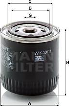 Mann-Filter W 920/11 - Eļļas filtrs xparts.lv