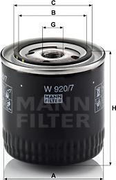 Mann-Filter W 920/7 y - Eļļas filtrs xparts.lv