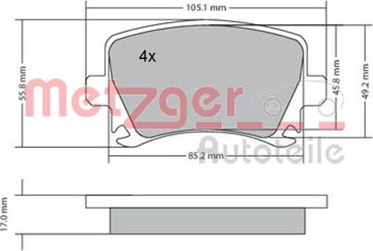 Metzger 1170005 - Stabdžių trinkelių rinkinys, diskinis stabdys xparts.lv