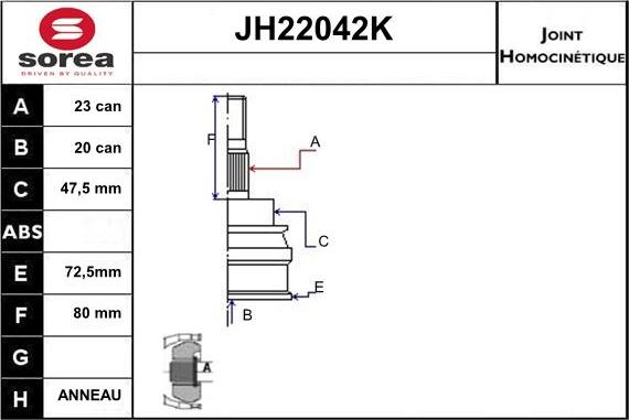 Sera JH22042K - Šarnīru komplekts, Piedziņas vārpsta xparts.lv
