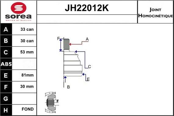 Sera JH22012K - Šarnīru komplekts, Piedziņas vārpsta xparts.lv