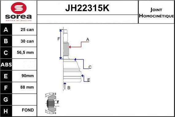 Sera JH22315K - Šarnīru komplekts, Piedziņas vārpsta xparts.lv