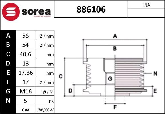 SNRA 886106 - Pulley, alternator, freewheel clutch xparts.lv