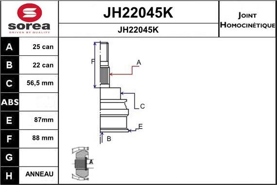 SNRA JH22045K - Šarnīru komplekts, Piedziņas vārpsta xparts.lv