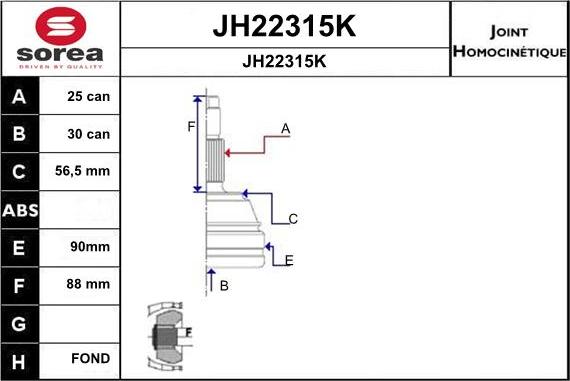 SNRA JH22315K - Šarnīru komplekts, Piedziņas vārpsta xparts.lv