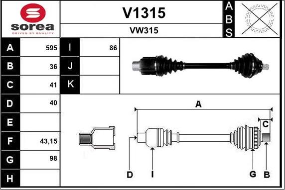 SNRA V1315 - Drive Shaft xparts.lv
