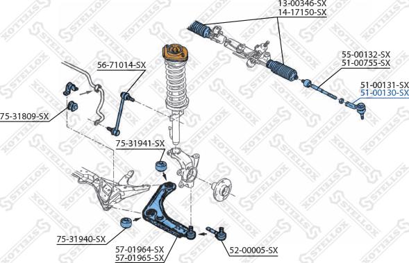 Stellox 51-00130-SX - Stūres šķērsstiepņa uzgalis, pirksts xparts.lv