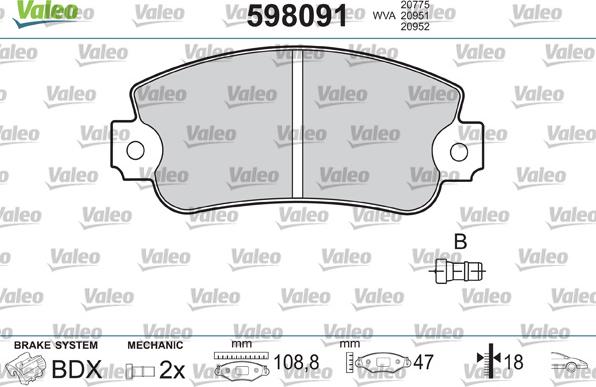 Valeo 598091 - Bremžu uzliku kompl., Disku bremzes xparts.lv