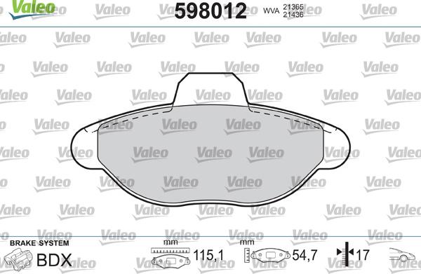Valeo 598012 - Bremžu uzliku kompl., Disku bremzes xparts.lv
