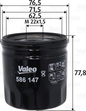 Valeo 586147 - Масляный фильтр xparts.lv