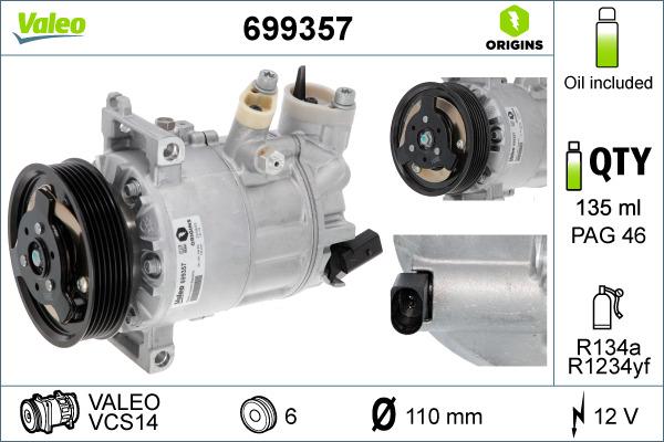 Valeo 699357 - Compressor, air conditioning xparts.lv