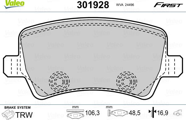 Valeo 301928 - Тормозные колодки, дисковые, комплект xparts.lv