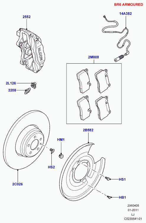 Land Rover SDG100000L - Rear brake discs and calipers, 4085 kg gvm, with b6 level armour: 2 pcs. xparts.lv