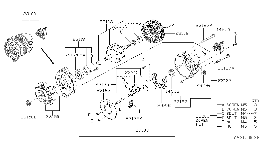 NISSAN 23100-0E400 - Alternator; component parts of alternator (hitachi): 01 pcs. xparts.lv